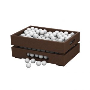 Large Brown Apple Crate filled with golf balls