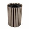 Tan 55 Gallon Round Slatted Trash Can Enclosure for Golf Course